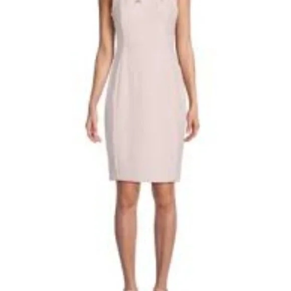 NWT Calvin Klein Women's Sleeveless Seamed Sheath With Tie Neck Pink Size 8 - Picture 2 of 16
